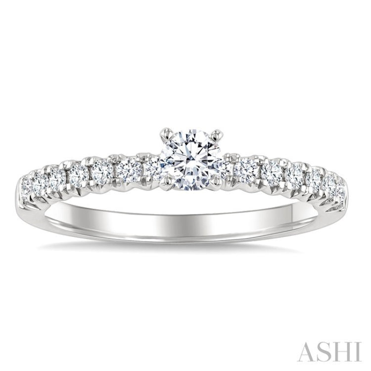 1/2 Ctw Endless Embrace Round Cut Diamond Ladies Engagement Ring with 1/4 Ct Round Cut Center Stone in 14K White Gold