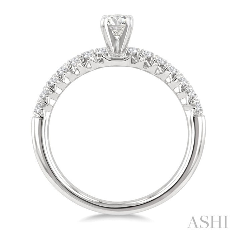 1/2 Ctw Endless Embrace Round Cut Diamond Ladies Engagement Ring with 1/4 Ct Round Cut Center Stone in 14K White Gold