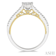 1/3 Ctw Pear Shape Round Cut Diamond Lovebright Ring in 14K White and Yellow gold.