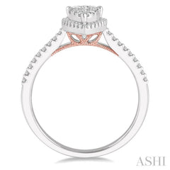 1/3 Ctw Pear Shape Round Cut Diamond Lovebright Ring in 14K White and Rose Gold