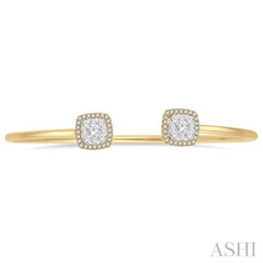 3/4 Ctw Cushion Shape Lovebright Open Cuff Diamond Bangle in 14K Yellow and White Gold