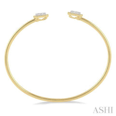 3/4 Ctw Cushion Shape Lovebright Open Cuff Diamond Bangle in 14K Yellow and White Gold