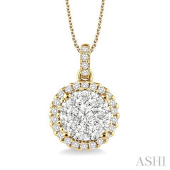 1 Ctw Lovebright Round Cut Diamond Pendant in 14K Yellow and White Gold with Chain