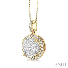 1 Ctw Lovebright Round Cut Diamond Pendant in 14K Yellow and White Gold with Chain