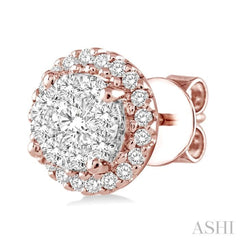 1/2 Ctw Lovebright Round Cut Diamond Earrings in 14K Rose and White Gold