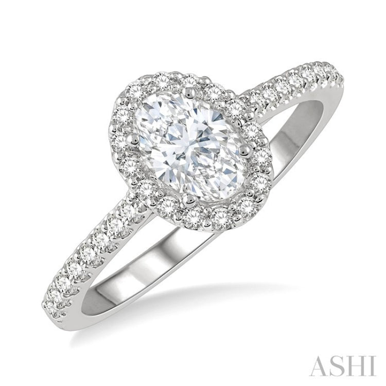 3/8 Ctw Diamond Ladies Engagement Ring with 1/4 Ct Oval Cut Center Stone in 14K White Gold