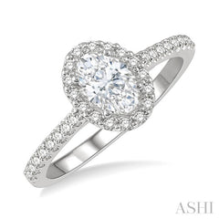 3/8 Ctw Diamond Ladies Engagement Ring with 1/4 Ct Oval Cut Center Stone in 14K White Gold