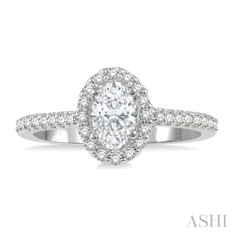 3/8 Ctw Diamond Ladies Engagement Ring with 1/4 Ct Oval Cut Center Stone in 14K White Gold