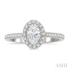 3/8 Ctw Diamond Ladies Engagement Ring with 1/4 Ct Oval Cut Center Stone in 14K White Gold