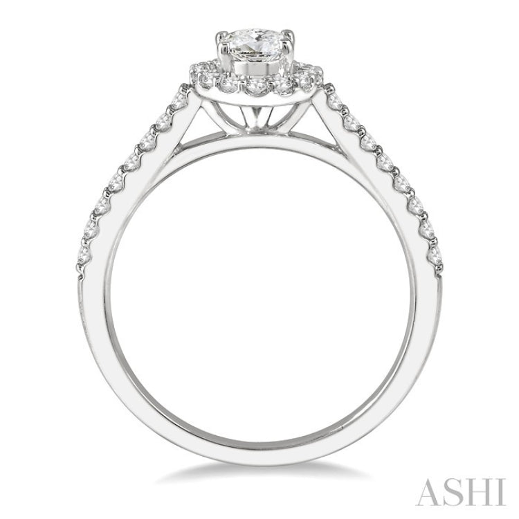 3/8 Ctw Diamond Ladies Engagement Ring with 1/4 Ct Oval Cut Center Stone in 14K White Gold