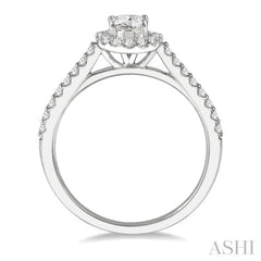 3/8 Ctw Diamond Ladies Engagement Ring with 1/4 Ct Oval Cut Center Stone in 14K White Gold