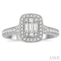 5/8 Ctw Round Cut and Baguette Diamond Ring in 14K White Gold