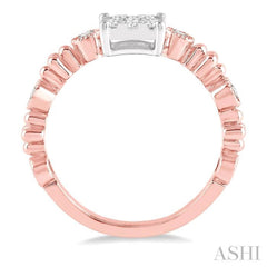 3/8 Ctw Princess Cut Shape Accentuated Shank Lovebright Diamond Cluster Ring in 14K Rose and White Gold