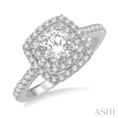 5/8 Ctw Square Shape Semi-Mount Round Cut Diamond Engagement Ring in 14K White Gold