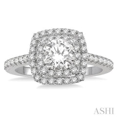 5/8 Ctw Square Shape Semi-Mount Round Cut Diamond Engagement Ring in 14K White Gold