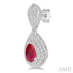 1/6 Ctw Pear Shape 5x3 MM Ruby & Round Cut Diamond Precious Earring in 10K White Gold