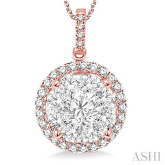 2 Ctw Lovebright Round Cut Diamond Pendant in 14K Rose and White Gold with Chain