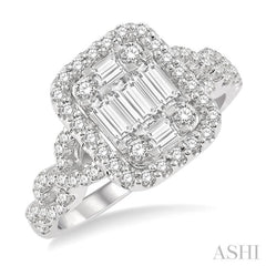 1 Ctw Baguette & Round Cut Fusion Diamond Ring in 14K White Gold