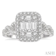 1 Ctw Baguette & Round Cut Fusion Diamond Ring in 14K White Gold