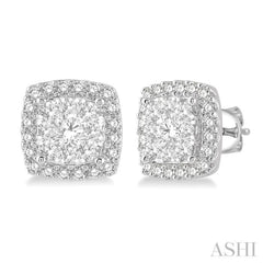 1 Ctw Cushion Shape Lovebright Round Cut Diamond Stud Earrings in 14K White Gold