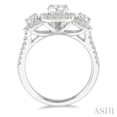 7/8 Ctw Triple Cushion Shape Semi-Mount Diamond Engagement Ring in 14K White Gold