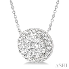 3/4 ctw Oval Shape Round Cut Diamond Lovebright Necklace in 14K White Gold