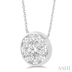 3/4 Ctw Round Shape Lovebright Diamond Necklace in 14K White Gold