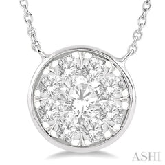 3/4 Ctw Round Shape Lovebright Diamond Necklace in 14K White Gold