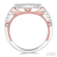 1/5 Ctw U-Shape Crevice Round Cut Diamond Wedding Band in 14K White and Rose Gold