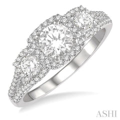 1/2 Ctw Triple Cushion Shape Semi-Mount Diamond Engagement Ring in 14K White Gold