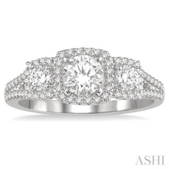 1/2 Ctw Triple Cushion Shape Semi-Mount Diamond Engagement Ring in 14K White Gold