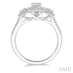 1/2 Ctw Triple Cushion Shape Semi-Mount Diamond Engagement Ring in 14K White Gold