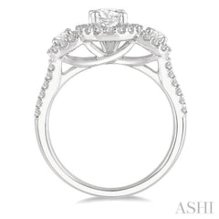 7/8 Ctw Triple Oval Shape Semi-Mount Diamond Engagement Ring in 14K White Gold