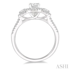 7/8 Ctw Round Triple Mount Diamond Ladies Engagement Ring in 14K White Gold