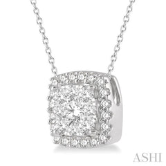 1/2 Ctw Cushion Shape Lovebright Round Cut Diamond Pendant in 14K White Gold