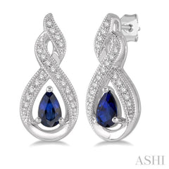 1/8 Ctw Entwined Pear Shape 5x3 MM Sapphire & Round Cut Diamond Precious Earring in 10K White Gold