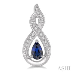 1/8 Ctw Entwined Pear Shape 5x3 MM Sapphire & Round Cut Diamond Precious Earring in 10K White Gold