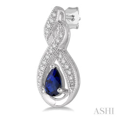 1/8 Ctw Entwined Pear Shape 5x3 MM Sapphire & Round Cut Diamond Precious Earring in 10K White Gold