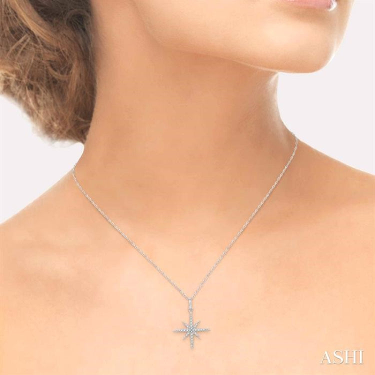 1/6 Ctw Round Cut Diamond Star Pendant With Chain in 10K White Gold