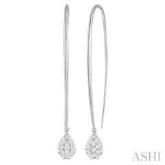 1/3 ctw Pear Shape Dangler Lovebright Round Cut Diamond Earring in 14K White Gold