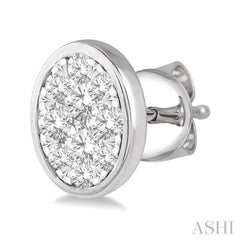 1/2 ctw Oval Shape Lovebright Round Cut Diamond Bezel Stud Earring in 14K White Gold