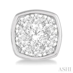 1/2 ctw Cushion Shape Round Cut Diamond Lovebright  Bezel Stud Earring in 14K White Gold