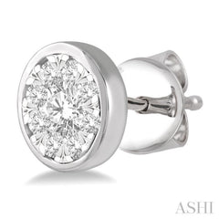 1/2 ctw Medallion Lovebright Round Cut Diamond Bezel Stud Earring in 14K White Gold