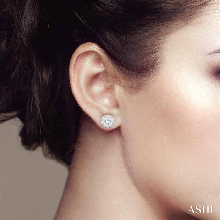 1/2 Ctw Medallion Lovebright Round Cut Diamond Bezel Stud Earring in 14K White Gold