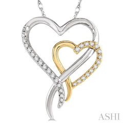 1/8 Ctw Interlocked Two Tone Hearts Round Cut Diamond Pendant With Chain in 10K White and Yellow Gold