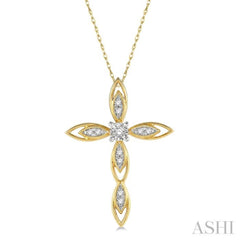 1/10 Ctw Extended Frame Marquise Cross Round Cut Diamond Pendant With Chain in 10K Yellow Gold