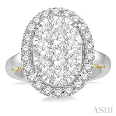 2 Ctw Oval Shape Lovebright Diamond Cluster Ring in 14K White and Yellow Gold