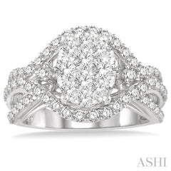 1 1/10 Ctw Split Shank Oval Shape Lovebright Round Cut Diamond Ring in 14K White Gold