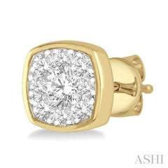 1/3 ctw Cushion Shape Round Cut Diamond Lovebright  Bezel Stud Earring in 14K Yellow and White Gold