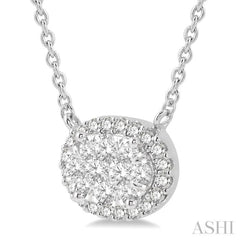 1 ctw Oval Shape Round Cut Diamond Lovebright Necklace in 14K White Gold